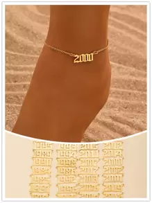 1入組現代簡約風格數字鏈式腳鏈適用於女性日常生活 - 金黃色 - 查看 1