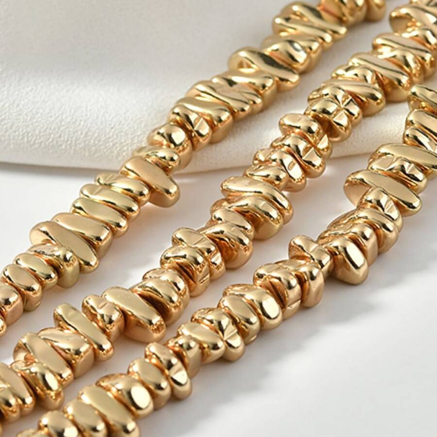 1 sợi hạt Hematite mạ vàng 14K không đối xứng dùng làm đồ trang sức DIY, hạt giãn thời trang cho vòng tay, vòng cổ