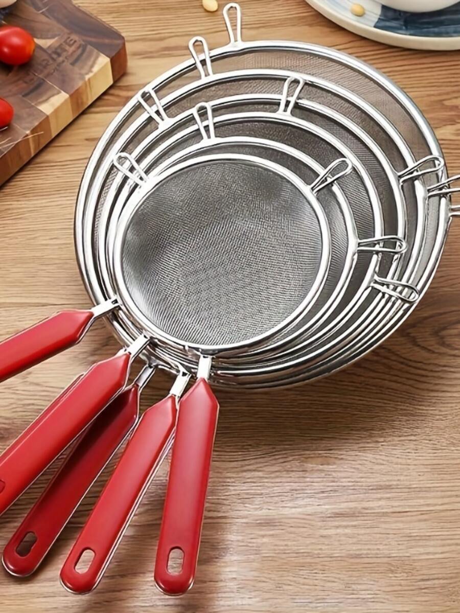 plys 不銹鋼面粉篩廚房豆漿果汁過濾網油過濾勺手持雙耳篩油漏勺 - 銀色 - 查看 1