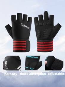 BAMANSHI 1 Đôi Nam Sọc & Chữ Đồ Họa Ngón Tay Thông Thường Găng Tay Thể Thao Ngoài Trời - Đỏ - Xem 1