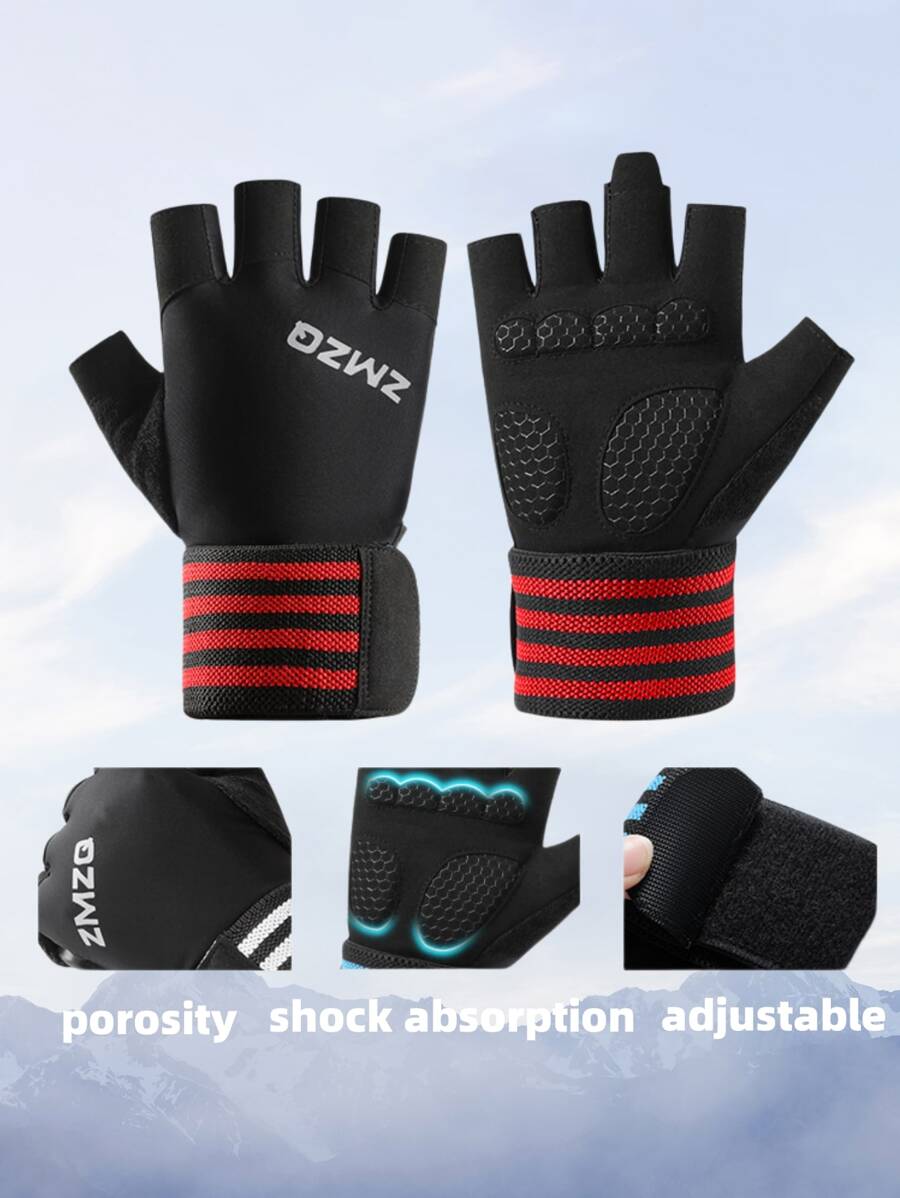 BAMANSHI 1 Đôi Nam Sọc & Chữ Đồ Họa Ngón Tay Thông Thường Găng Tay Thể Thao Ngoài Trời - Đỏ - Xem 1