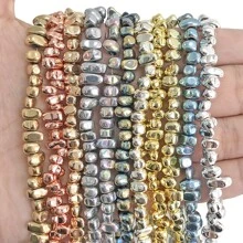 1 sợi hạt Hematite mạ vàng 14K không đối xứng dùng làm đồ trang sức DIY, hạt giãn thời trang cho vòng tay, vòng cổ - Vàng - Xem 6