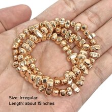 1 sợi hạt Hematite mạ vàng 14K không đối xứng dùng làm đồ trang sức DIY, hạt giãn thời trang cho vòng tay, vòng cổ - Vàng - Xem 3