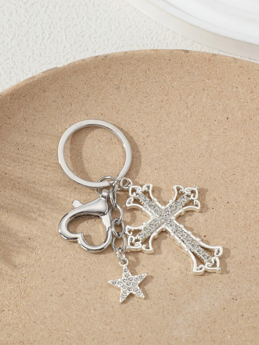 Tiệc Y2K Ngọt Ngào Mát Mẻ Rhinestone Pentagram Love Keychain Millennium Hot Girl Phong Cách Ngày Lễ Tình Nhân Phụ Kiện Xe Hơi Valentine Túi Bùa Hộ Mệnh Trường Học Dễ Thương Quà Tặng Giáng Sinh Goth - Bạc - Xem 1