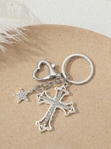 Tiệc Y2K Ngọt Ngào Mát Mẻ Rhinestone Pentagram Love Keychain Millennium Hot Girl Phong Cách Ngày Lễ Tình Nhân Phụ Kiện Xe Hơi Valentine Túi Bùa Hộ Mệnh Trường Học Dễ Thương Quà Tặng Giáng Sinh Goth - Bạc - Xem 3