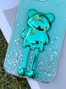 Cartoon Bear Decor Clear Phone Case With Holder - Green - View 1