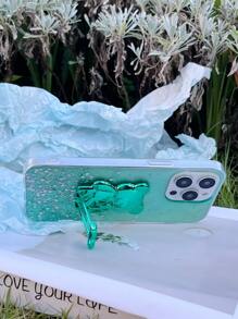 Cartoon Bear Decor Clear Phone Case With Holder - Green - View 3