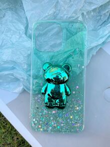 Cartoon Bear Decor Clear Phone Case With Holder - Green - View 7