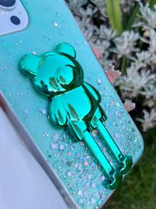 Cartoon Bear Decor Clear Phone Case With Holder - Green - View 2