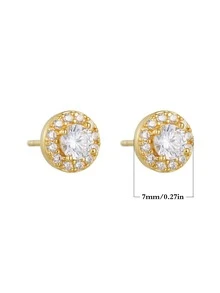 S925 纯银耳钉简约方晶锆石耳环 - 金色 - 查看 2