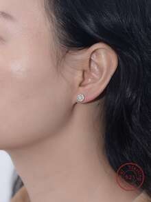 S925 纯银耳钉简约方晶锆石耳环 - 金色 - 查看 3