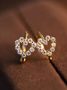 BALMORA 1 Pair 925 Sterling Silver Elegant Cute Heart Zirconia Hoop Earrings, Luxury Fashion Cartilage Earrings Gift For Girlfriend, Lover, Party, Birthday, Jewelry - Gold - View 3