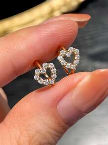 BALMORA 1 Pair 925 Sterling Silver Elegant Cute Heart Zirconia Hoop Earrings, Luxury Fashion Cartilage Earrings Gift For Girlfriend, Lover, Party, Birthday, Jewelry - Gold - View 5