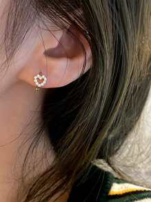 BALMORA 1 Pair 925 Sterling Silver Elegant Cute Heart Zirconia Hoop Earrings, Luxury Fashion Cartilage Earrings Gift For Girlfriend, Lover, Party, Birthday, Jewelry - Gold - View 6