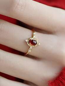 1入組925純銀宮廷風復古&藝術個性圓環適合女士,優雅&豪華首飾配件 - 金色 - 查看 3