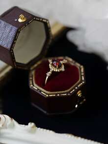 1入組925純銀宮廷風復古&藝術個性圓環適合女士,優雅&豪華首飾配件 - 金色 - 查看 5