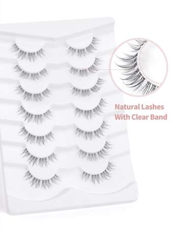 MAGEFY 7對組自然跨式假睫毛,透明莖頭,4簇分段眼睫毛,漫畫眼睫毛,日系厚重自然看起來飄逸睫毛延長,亞洲、韓國cosplay動畫假睫毛化妝工具