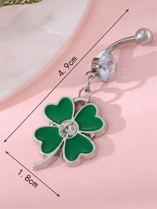 1pc Fashion Elegant Simple Lady Style Stainless Steel Silver Green Lucky Four-Leaf Clover Umbilical Nail - 彩色 - 查看 4