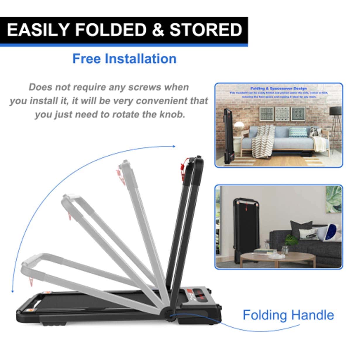 FYC Under Desk Treadmill - 2 in 1 Folding Treadmill for Home 2.5 HP, Installation-Free Foldable Treadmill Compact Electric Running Machine, Remote Control & LED Display Walking Running Jogging for Hom - 黑色 - 查看 3