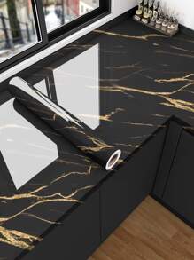 1 miếng dán nhà bếp tự dính họa tiết đá cẩm thạch đen và vàng, miếng dán bếp bóng chống dầu phong cách Bắc Âu, giấy dán tường chống bám bẩn cho ngăn kéo tủ, nhãn dán, decal dán tường, decal dán tường bằng nhựa vinyl để trang trí nhà cửa, vật dụng trang trí mùa xuân làm mới ngôi nhà của bạn, nhãn dán trang trí Rama trang trí nhà bếp - màu đen - Xem 4