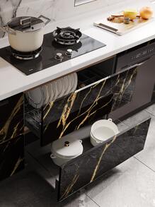 1 miếng dán nhà bếp tự dính họa tiết đá cẩm thạch đen và vàng, miếng dán bếp bóng chống dầu phong cách Bắc Âu, giấy dán tường chống bám bẩn cho ngăn kéo tủ, nhãn dán, decal dán tường, decal dán tường bằng nhựa vinyl để trang trí nhà cửa, vật dụng trang trí mùa xuân làm mới ngôi nhà của bạn, nhãn dán trang trí Rama trang trí nhà bếp - màu đen - Xem 6