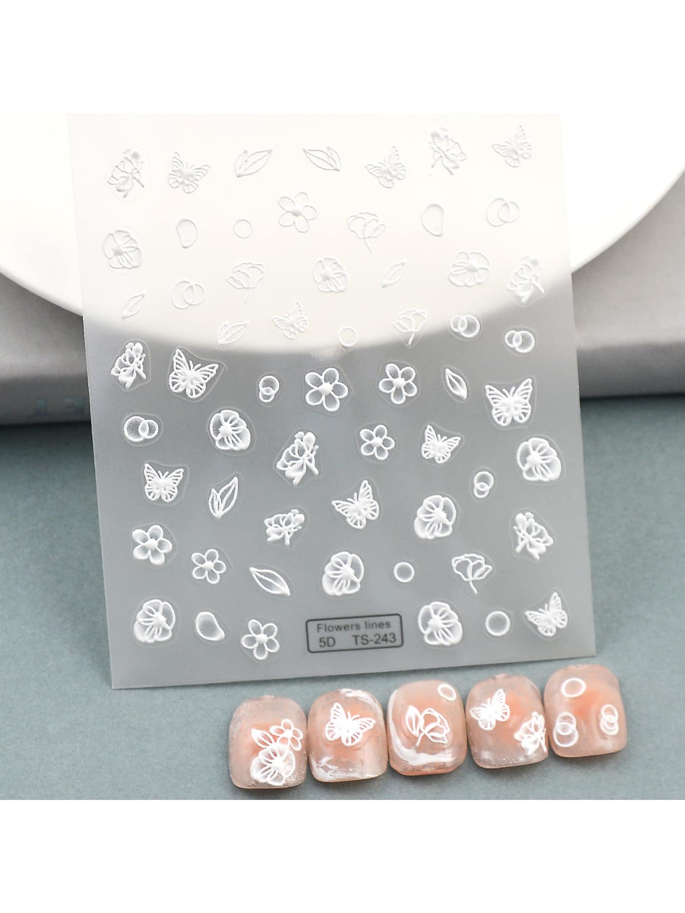 1pc 5d Relief Butterfly & Cherry Blossom Nail Sticker With Self