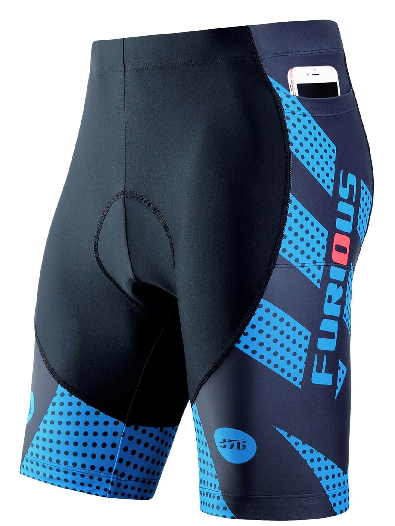 男士騎行短褲帶厚矽膠墊適合夏天,大碼,公路自行車騎術&運動褲一入組 - 藍色 - 查看 1