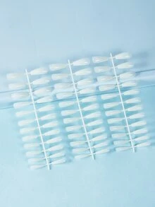 72pcs Pure White Long Coffin Shaped False Nails In 3 Packs For Diy Nail Art Design, Can Be Decorated With Rhinestones - Beige - View 1