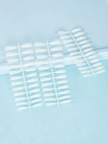 72pcs Pure White Long Coffin Shaped False Nails In 3 Packs For Diy Nail Art Design, Can Be Decorated With Rhinestones - Beige - View 3