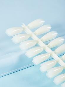 72pcs Pure White Long Coffin Shaped False Nails In 3 Packs For Diy Nail Art Design, Can Be Decorated With Rhinestones - Beige - View 2