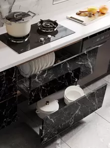 1pc Black Marble Pattern Self-Adhesive Kitchen Sticker, Nordic Style Oilproof Waterproof Cabinet Drawer Wallpaper, Stickers, Wall Decal, Vinyl Decal For Home Decorations, Spring Decoration Items Refresh Your Home, Stickers Room Decor Wall Decor Bathroom Decor Bedroom Decor Room Decoration Stuff Living Room Decor House Decor Home Decor Living Room Wall Paper Wallpapers