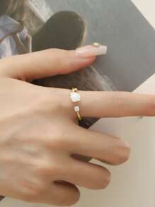 水鑽和花朵裝飾開口戒指 - 彩色 - 查看 2