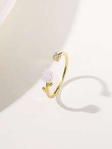 水鑽和花朵裝飾開口戒指 - 彩色 - 查看 3