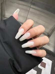 72pcs Pure White Long Coffin Shaped False Nails In 3 Packs For Diy Nail Art Design, Can Be Decorated With Rhinestones - Beige - View 4