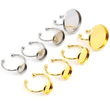 6pcs 6-25mm Inner Size Stainless Steel Adjustable Ring Blank Base Tray Fit 6-20mm Glass Cabochons DIY Rings Settings Accessories