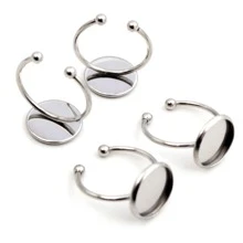 6pcs 6-25mm Inner Size Stainless Steel Adjustable Ring Blank Base Tray Fit 6-20mm Glass Cabochons DIY Rings Settings Accessories