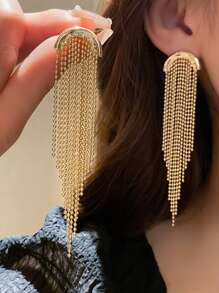 1對珠子長流蘇耳環,優雅奢華設計 - 金黃色 - 查看 1