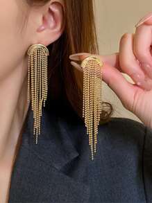 1對珠子長流蘇耳環,優雅奢華設計 - 金黃色 - 查看 2