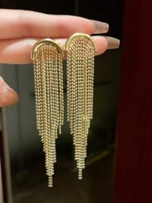 1對珠子長流蘇耳環,優雅奢華設計 - 金黃色 - 查看 3