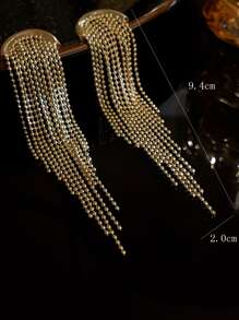 1對珠子長流蘇耳環,優雅奢華設計 - 金黃色 - 查看 4