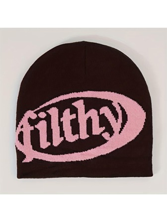 1pc European And American Style Knitted Warm Hat, Outdoor Winter Ins Style Unisex Beanie, Fashionable Letter Pattern