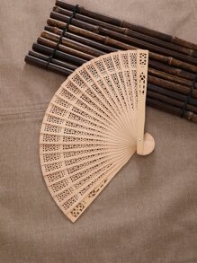 1入組復古鏤空折扇適用於日常使用 - 米色 - 查看 1