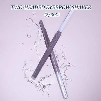 Amortals 两件套双头眉刀，紫色，大刀片用于勾勒轮廓，小刀片用于精细修剪，三角形手柄，握感舒适，纳米涂层，可水洗，防锈，适用于眉毛、唇毛等。价格实惠，适合作为圣诞礼物、化妆品、化妆工具等。旅行必备。