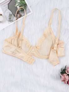 Ladies Lace Underwire Unlined Sheer Bra - Beige - View 3