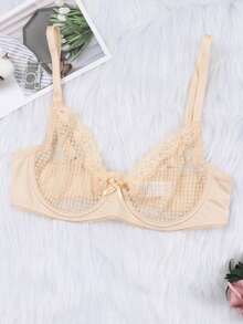 Ladies Lace Underwire Unlined Sheer Bra - Beige - View 2