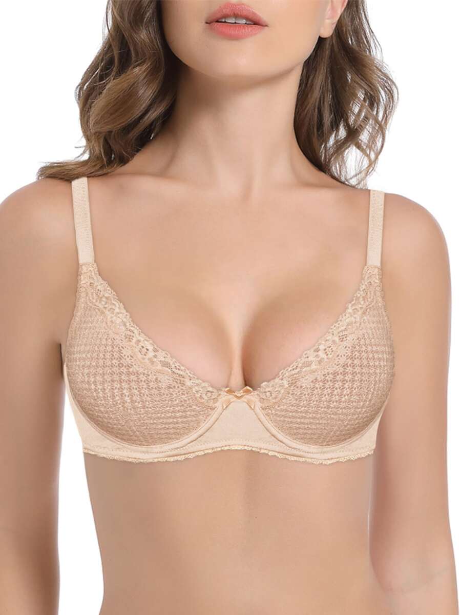 Ladies Lace Underwire Unlined Sheer Bra - Beige - View 1
