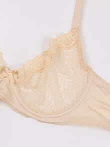 Ladies Lace Underwire Unlined Sheer Bra - Beige - View 5