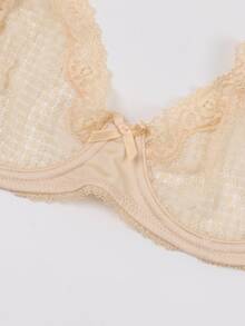Ladies Lace Underwire Unlined Sheer Bra - Beige - View 4