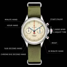 SEAKOSS 時尚計時男士夜光手錶 38 毫米 1963 年海鷗 ST1901 手動上鍊機芯鵝頸腕錶 - 杏色 - 查看 2