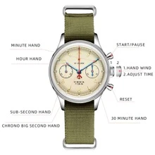 SEAKOSS 時尚計時男士夜光手錶 38 毫米 1963 年海鷗 ST1901 手動上鍊機芯鵝頸腕錶 - 杏色 - 查看 3